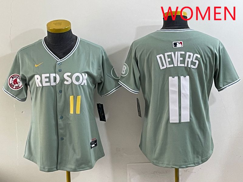 Women 2025 Boston Red Sox 11 Devers Light Green Joint Name Nike MLB Jersey style 14